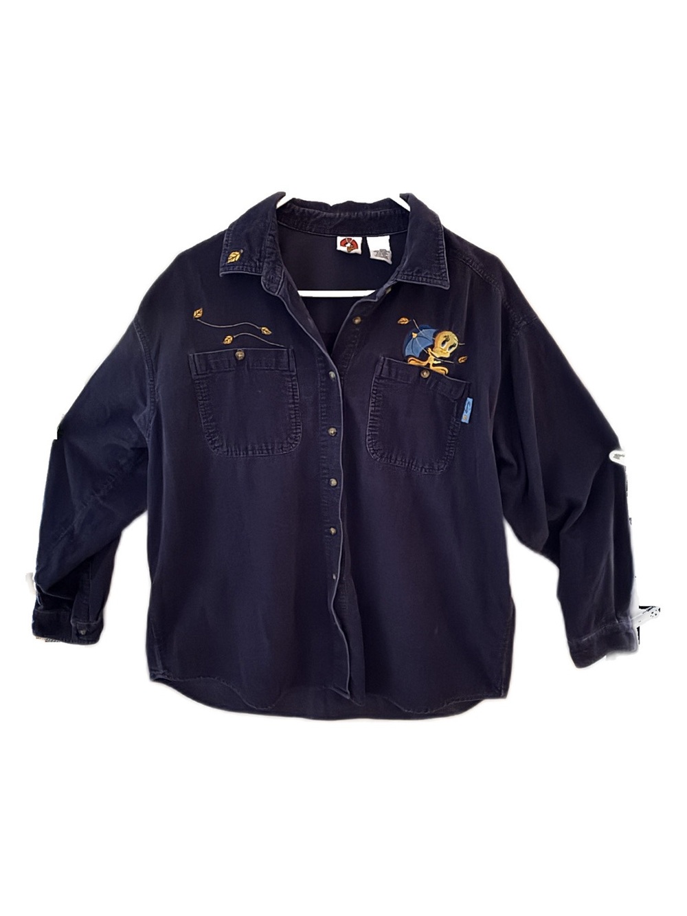 Looney Tunes Tweety Corduroy Shirt XL Purple Embroidered Button Up
